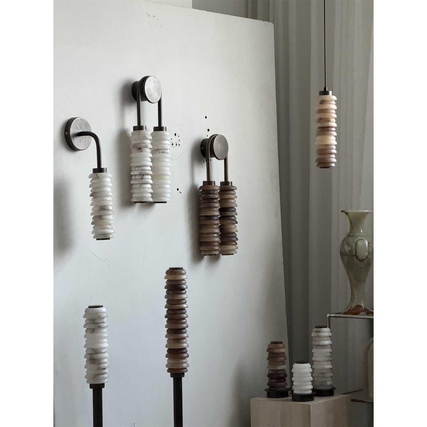 Payson Alabaster Floor Lamp - Natural Stone & Solid Brass LED Column | Luxury Minimalist Standing Light