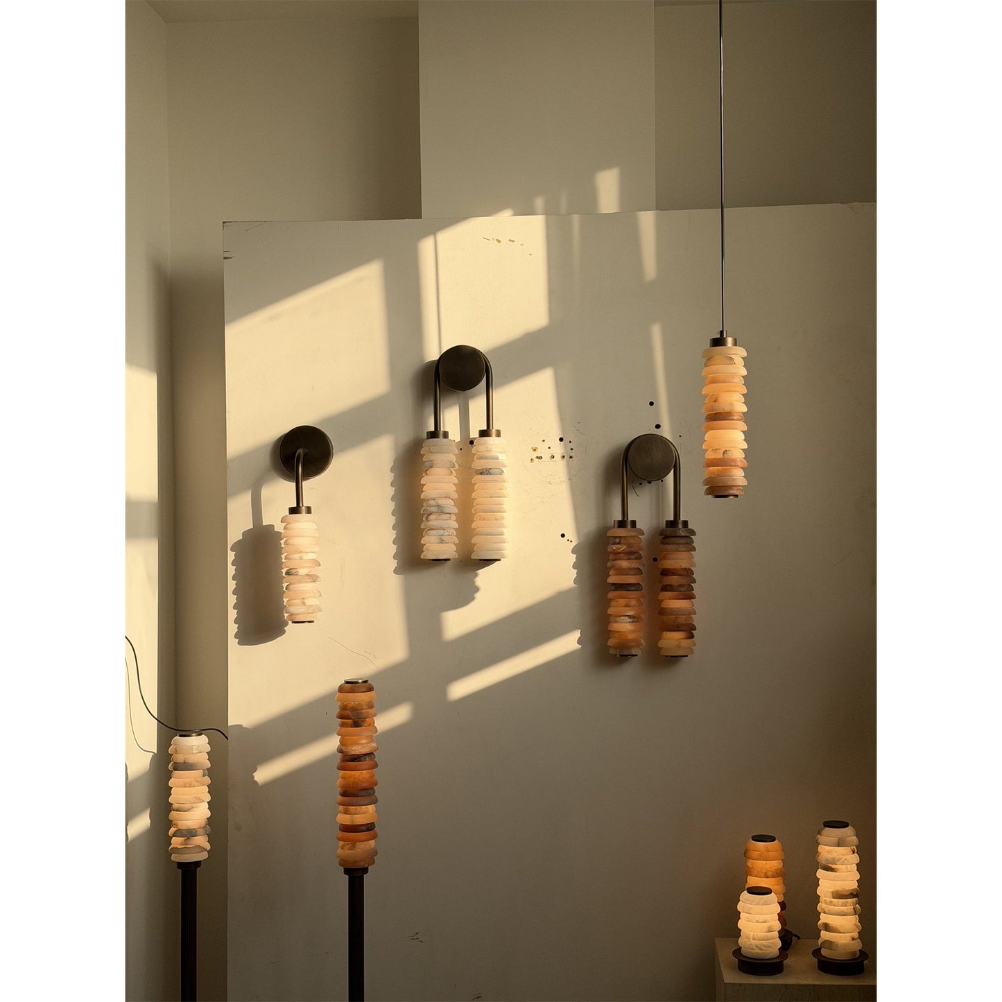 Payson Alabaster Floor Lamp - Natural Stone & Solid Brass LED Column | Luxury Minimalist Standing Light