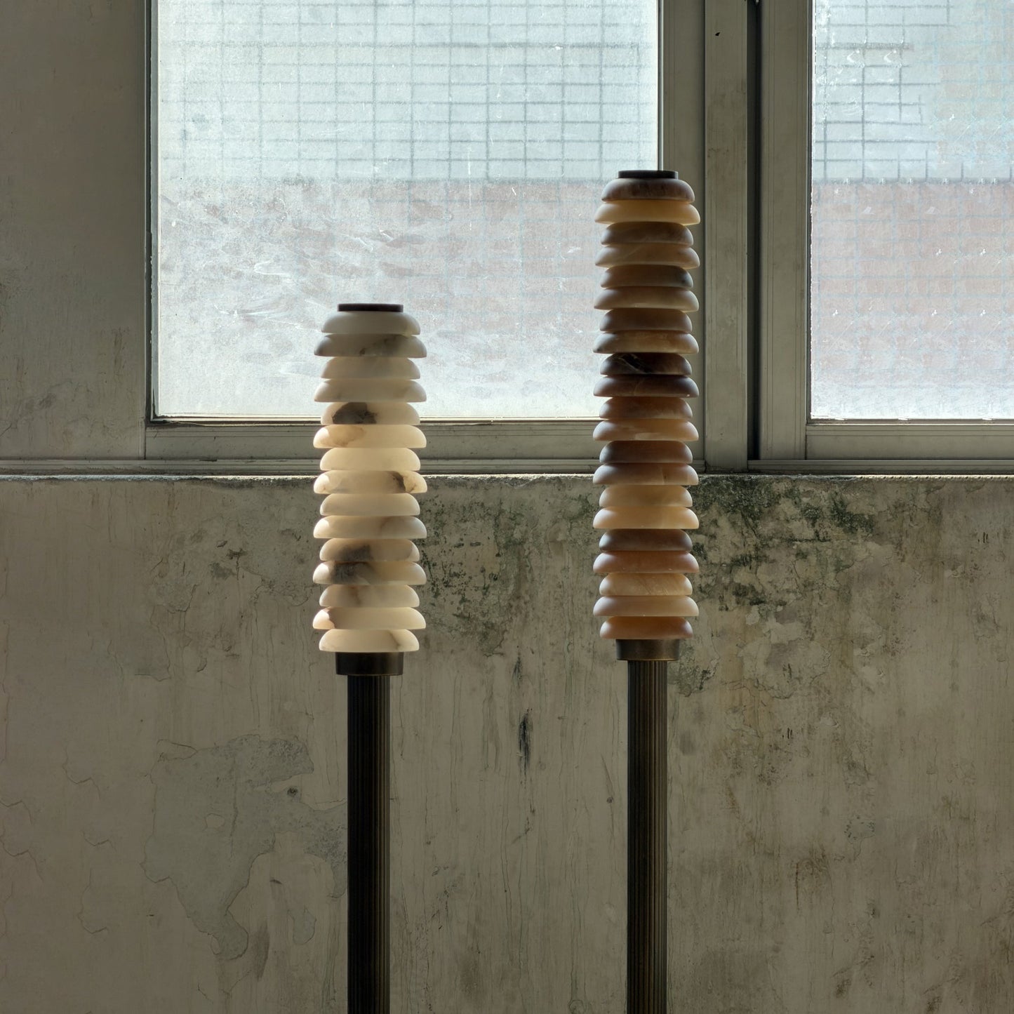 Payson Alabaster Floor Lamp - Natural Stone & Solid Brass LED Column | Luxury Minimalist Standing Light