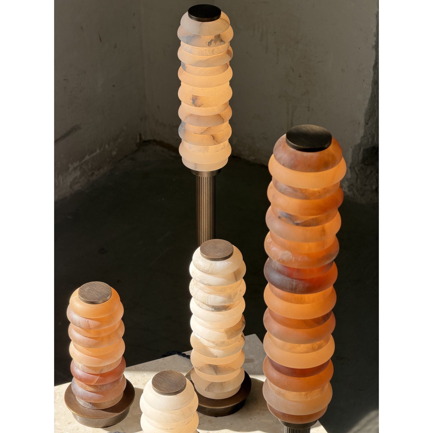 Payson Alabaster Floor Lamp - Natural Stone & Solid Brass LED Column | Luxury Minimalist Standing Light