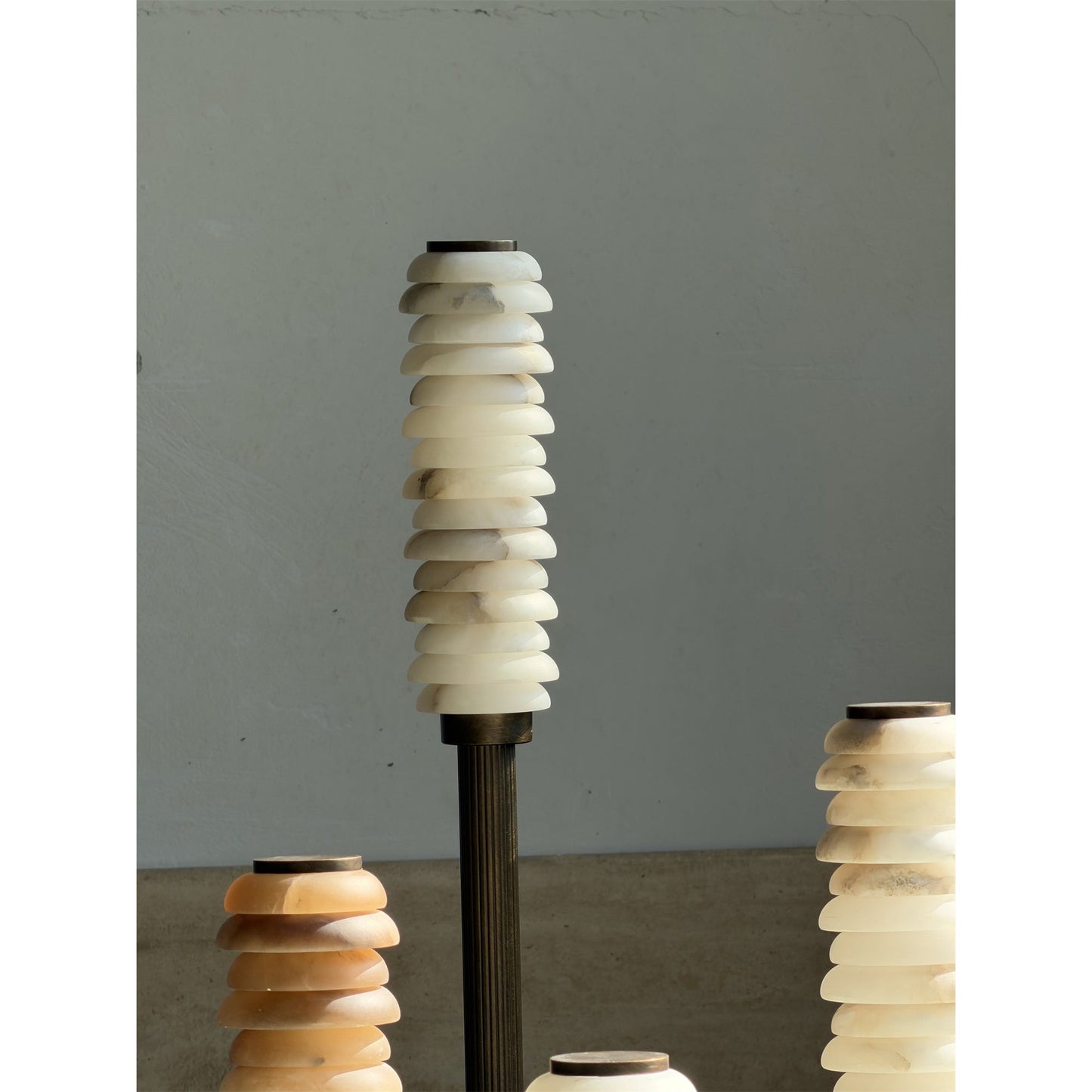 Payson Alabaster Floor Lamp - Natural Stone & Solid Brass LED Column | Luxury Minimalist Standing Light