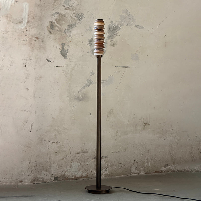 Payson Alabaster Floor Lamp - Natural Stone & Solid Brass LED Column | Luxury Minimalist Standing Light