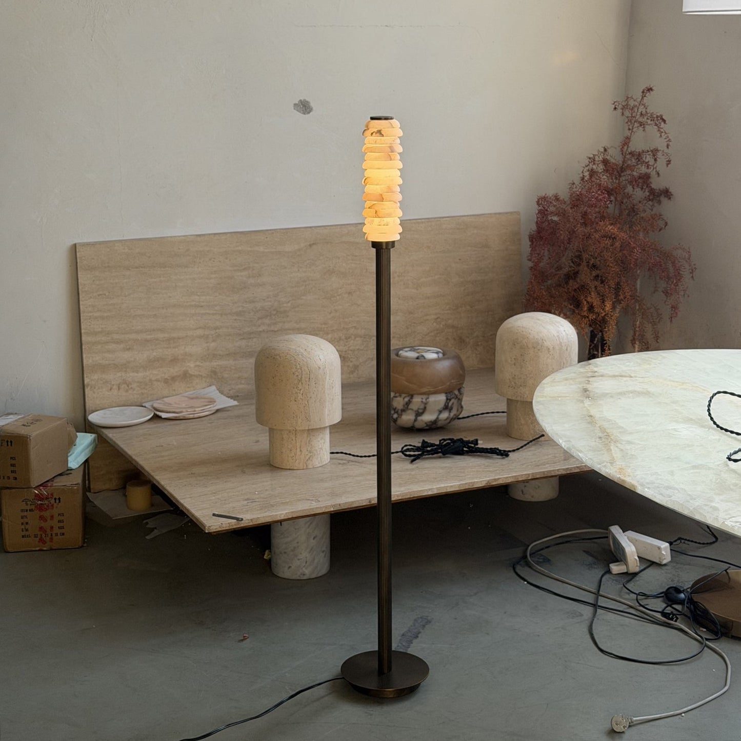 Payson Alabaster Floor Lamp - Natural Stone & Solid Brass LED Column | Luxury Minimalist Standing Light