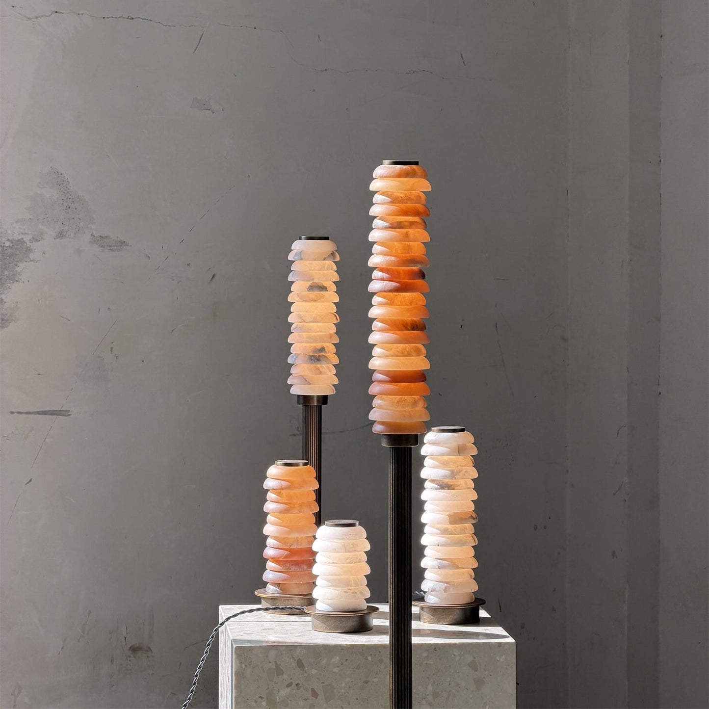 Payson Alabaster Floor Lamp - Natural Stone & Solid Brass LED Column | Luxury Minimalist Standing Light