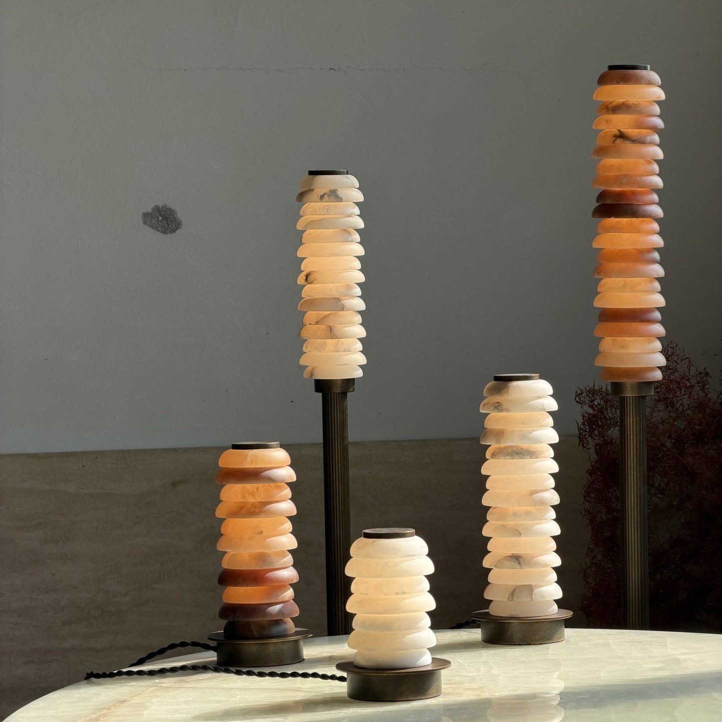 Payson Alabaster Floor Lamp - Natural Stone & Solid Brass LED Column | Luxury Minimalist Standing Light