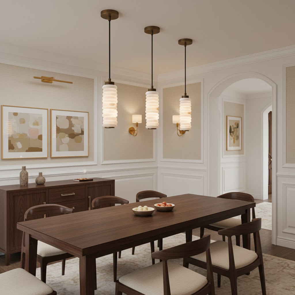 Payson Alabaster Pendant Lamp - Natural Stone & Solid Brass LED Pendant | Minimalist Luxury Droplight