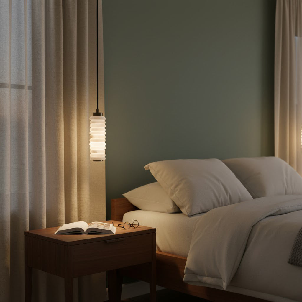 Payson Alabaster Pendant Lamp - Natural Stone & Solid Brass LED Pendant | Minimalist Luxury Droplight