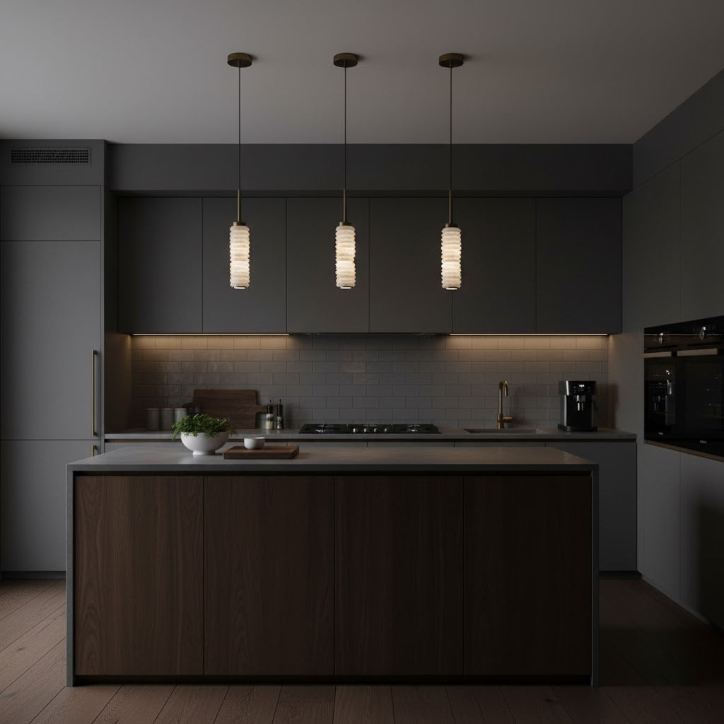 Payson Alabaster Pendant Lamp - Natural Stone & Solid Brass LED Pendant | Minimalist Luxury Droplight