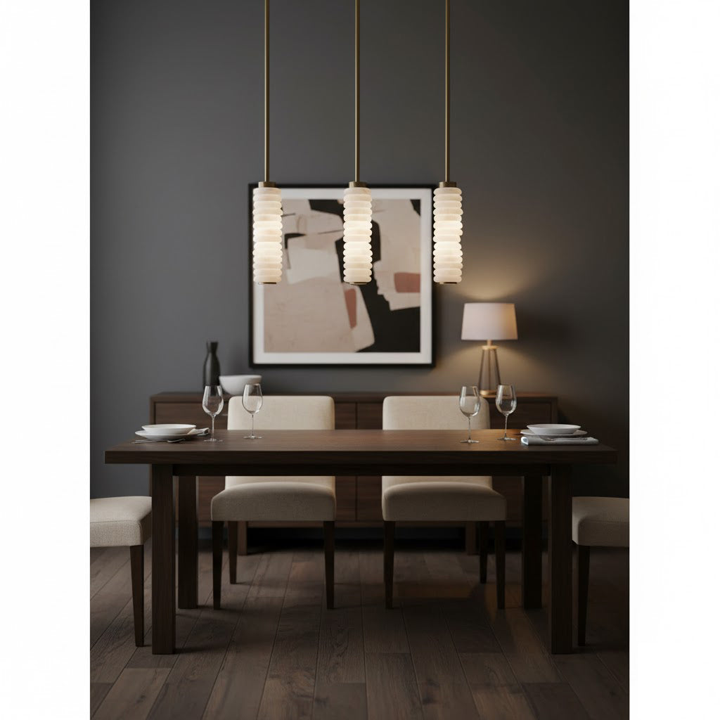 Payson Alabaster Pendant Lamp - Natural Stone & Solid Brass LED Pendant | Minimalist Luxury Droplight