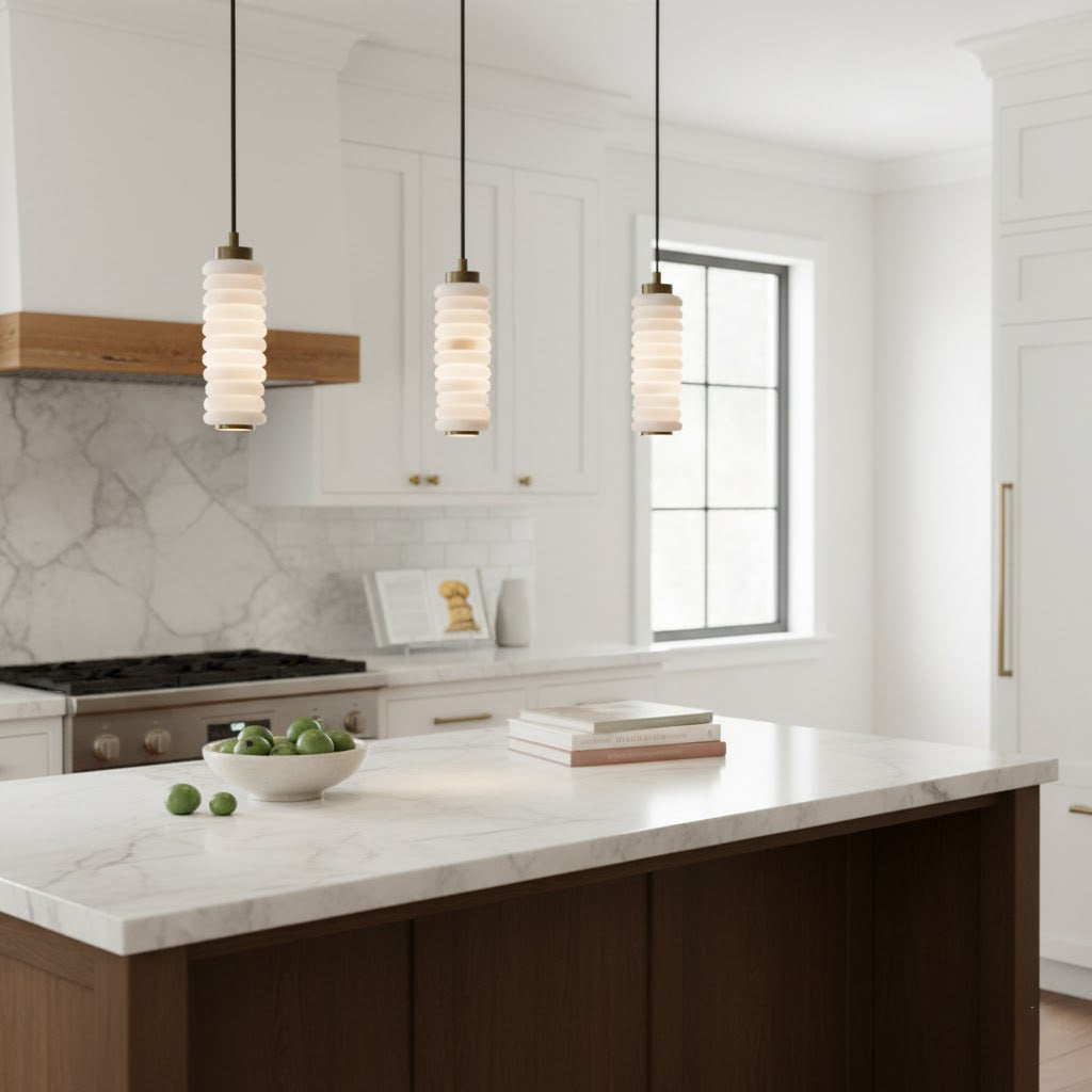 Payson Alabaster Pendant Lamp - Natural Stone & Solid Brass LED Pendant | Minimalist Luxury Droplight