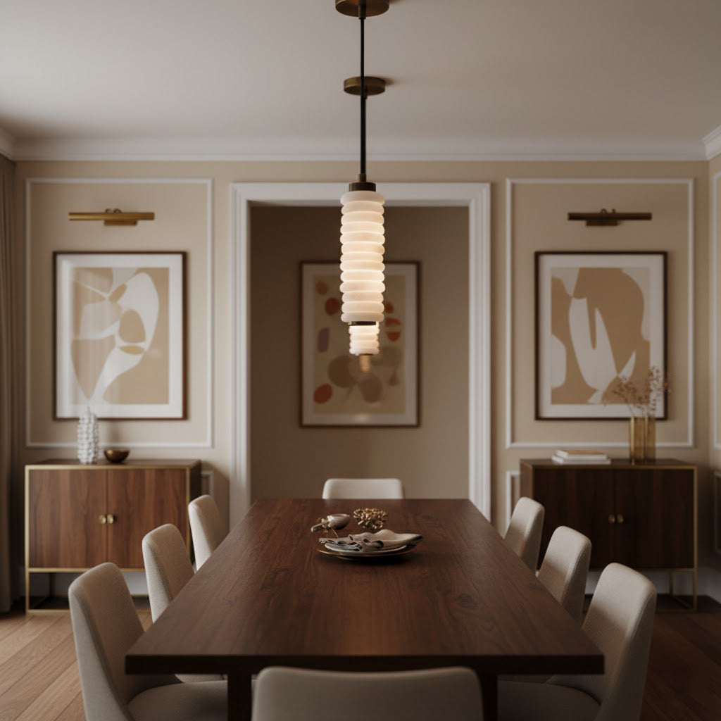 Payson Alabaster Pendant Lamp - Natural Stone & Solid Brass LED Pendant | Minimalist Luxury Droplight