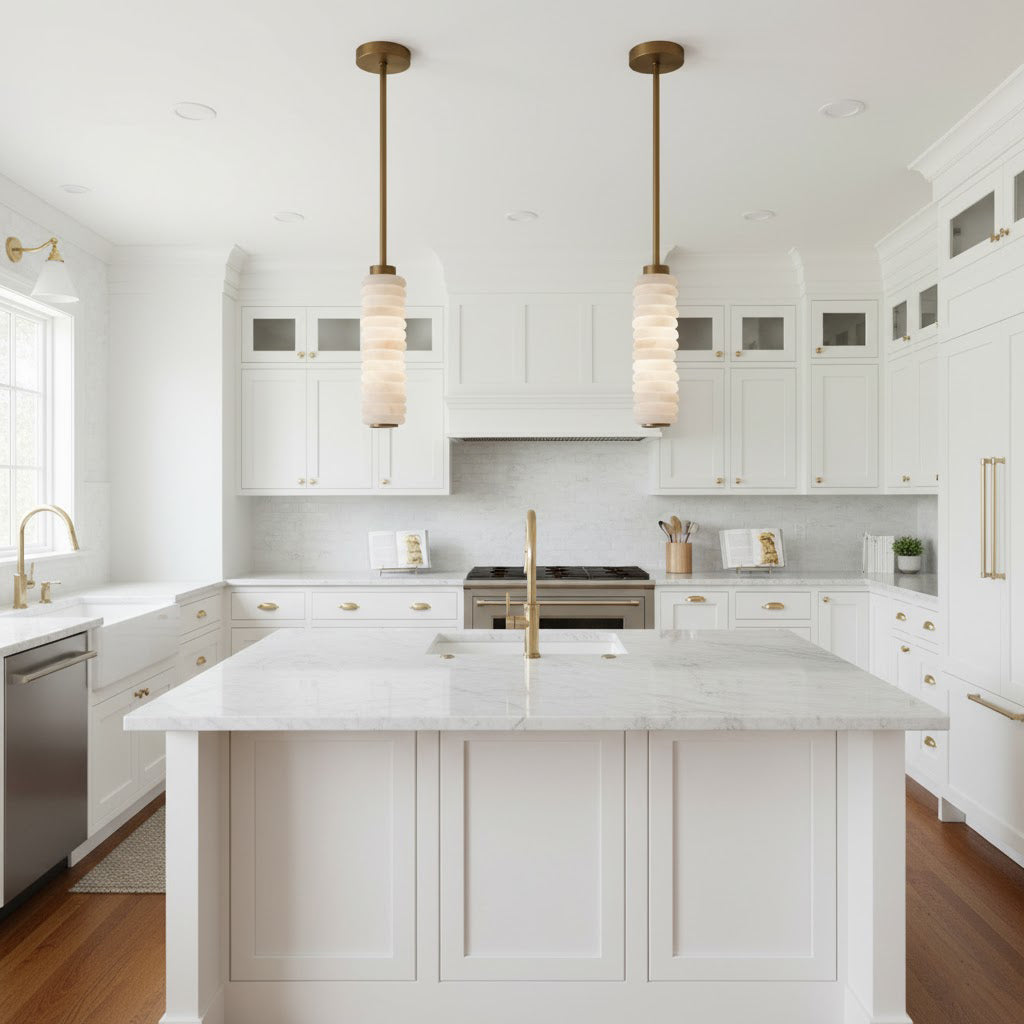 Payson Alabaster Pendant Lamp - Natural Stone & Solid Brass LED Pendant | Minimalist Luxury Droplight