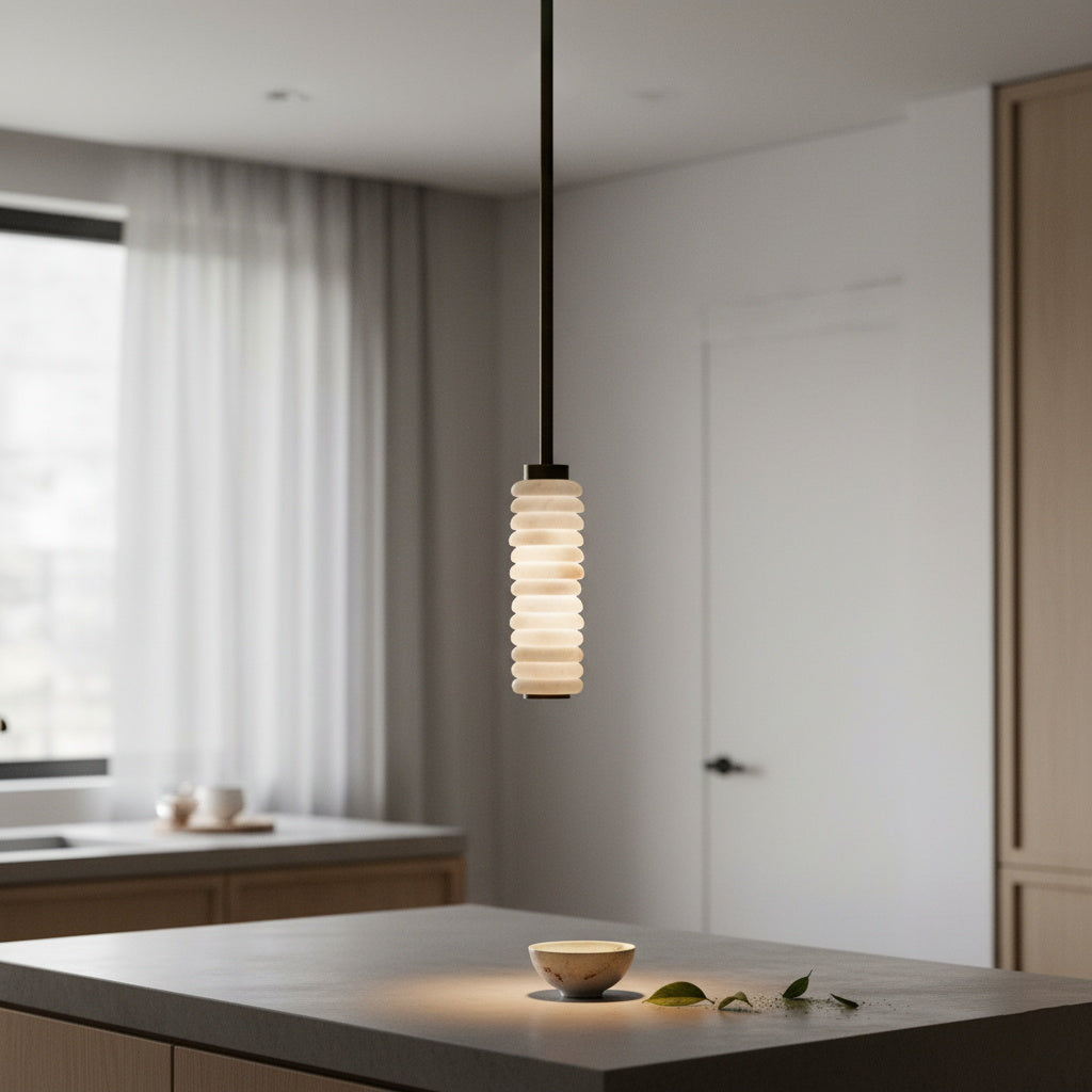 Payson Alabaster Pendant Lamp - Natural Stone & Solid Brass LED Pendant | Minimalist Luxury Droplight