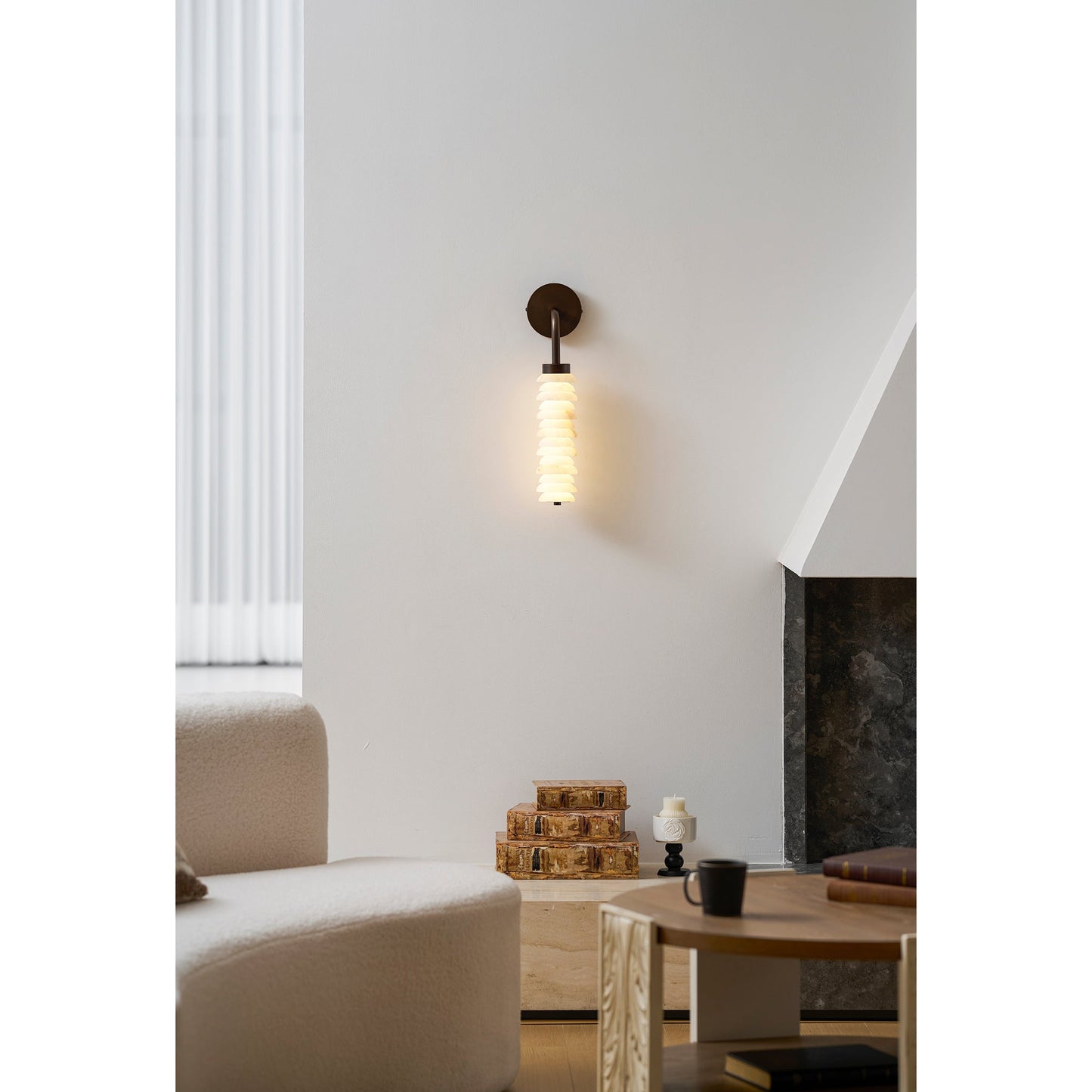 Payson Alabaster Wall Sconce - Natural Stone & Antique Brass LED Sconce | Luxury Architectural Lighting