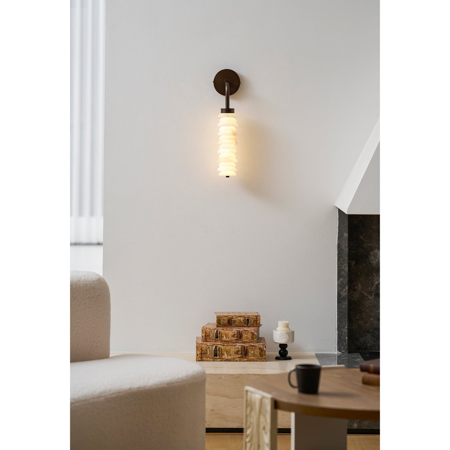 Payson Alabaster Wall Sconce - Natural Stone & Antique Brass LED Sconce | Luxury Architectural Lighting
