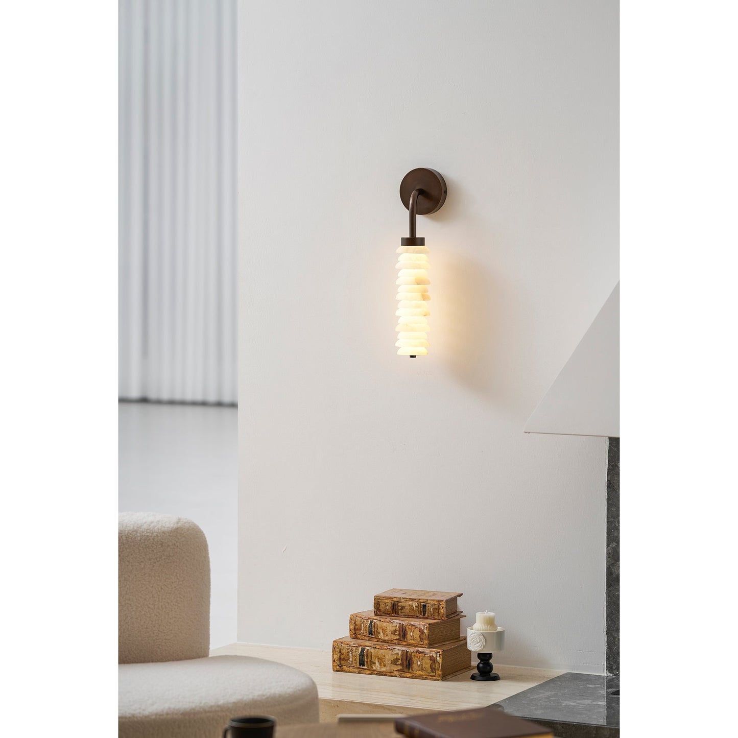 Payson Alabaster Wall Sconce - Natural Stone & Antique Brass LED Sconce | Luxury Architectural Lighting