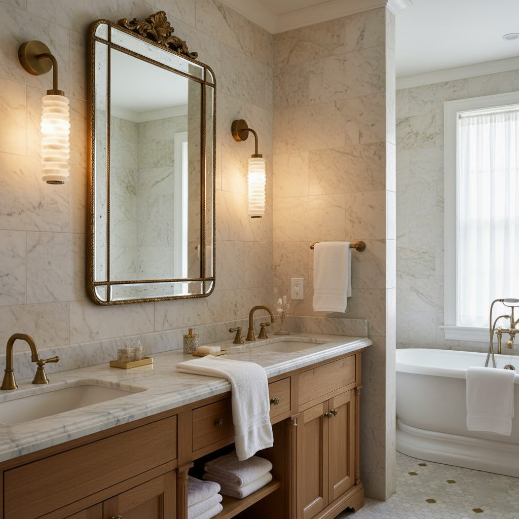 Payson Alabaster Wall Sconce - Natural Stone & Antique Brass LED Sconce | Luxury Architectural Lighting
