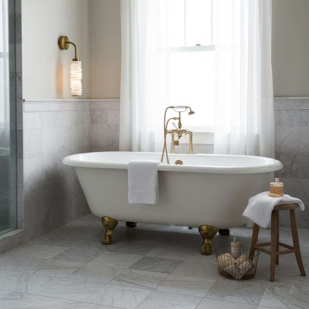Payson Alabaster Wall Sconce - Natural Stone & Antique Brass LED Sconce | Luxury Architectural Lighting