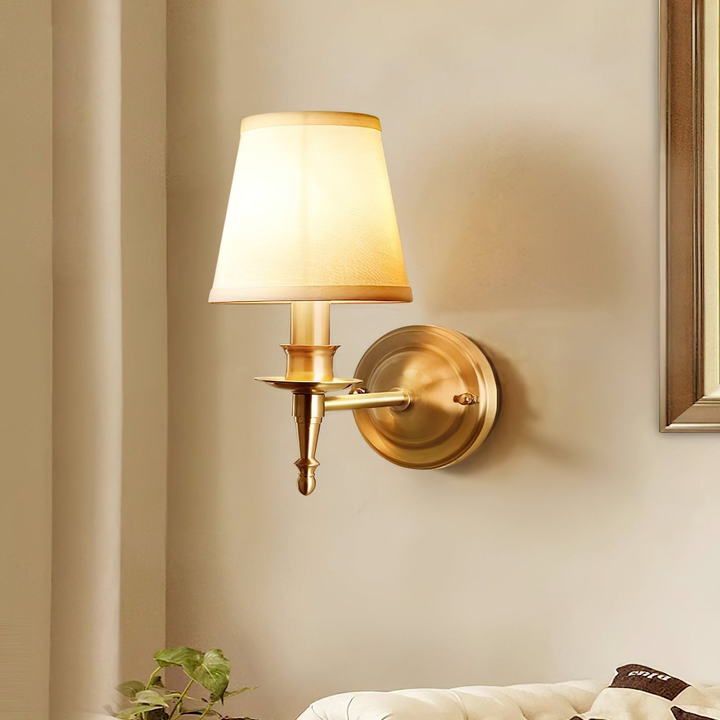 Payson Wall Lamp - Classic Brass & Fabric Sconce | Stepped Backplate Luxury Lighting