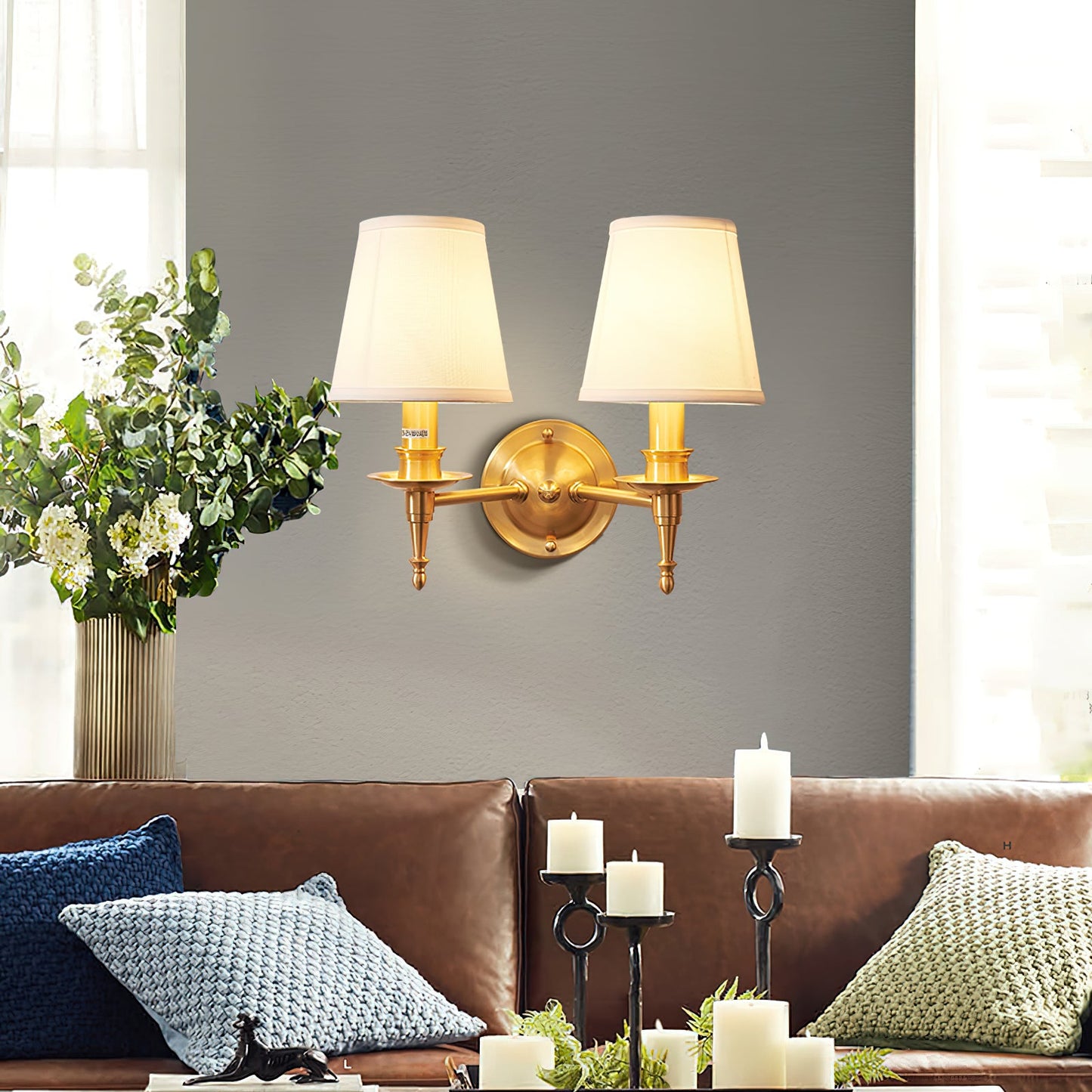 Payson Wall Lamp - Classic Brass & Fabric Sconce | Stepped Backplate Luxury Lighting