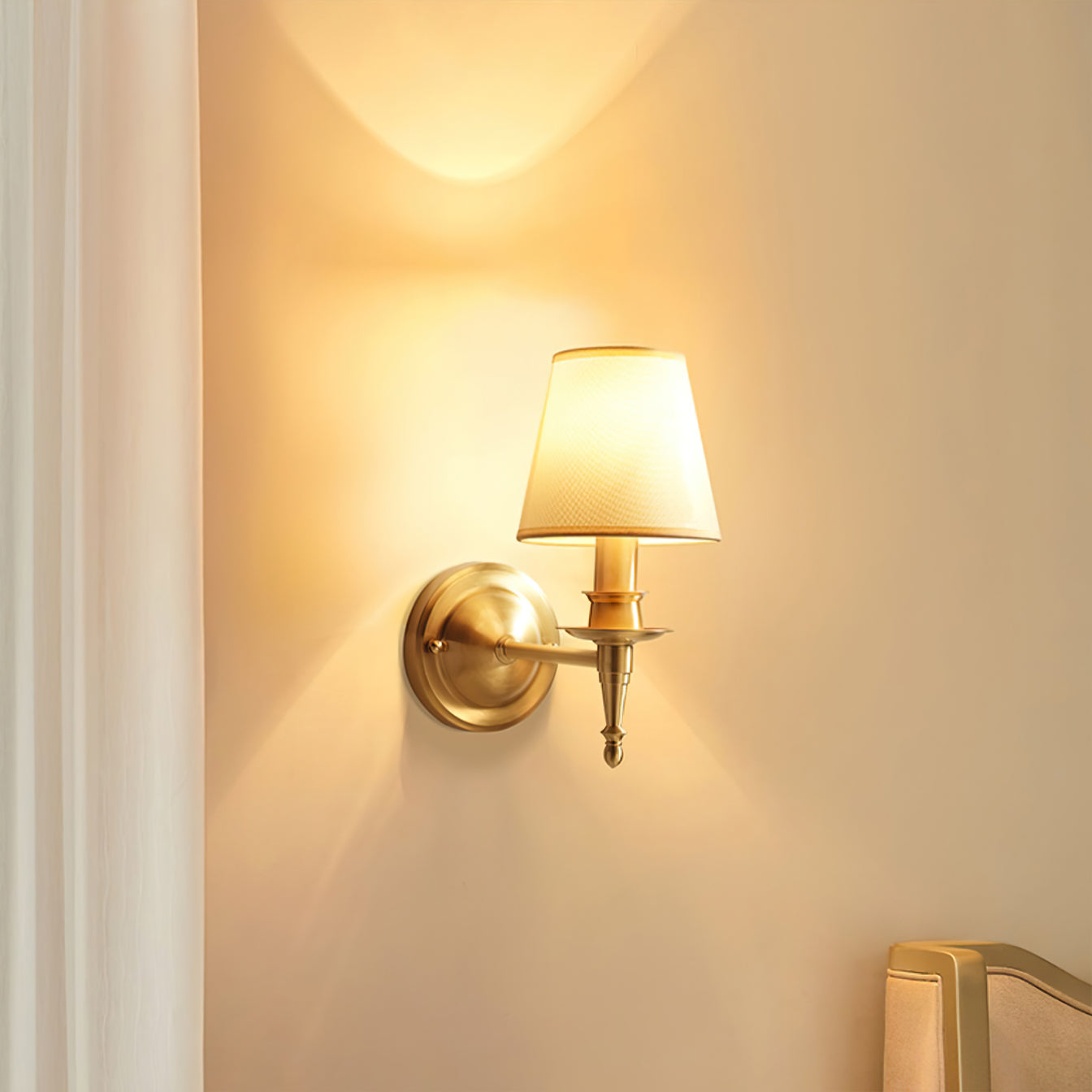 Payson Wall Lamp - Classic Brass & Fabric Sconce | Stepped Backplate Luxury Lighting