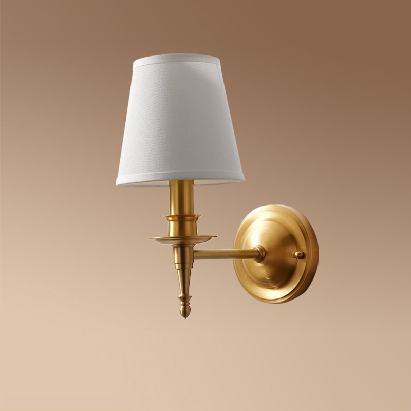 Payson Wall Lamp - Classic Brass & Fabric Sconce | Stepped Backplate Luxury Lighting