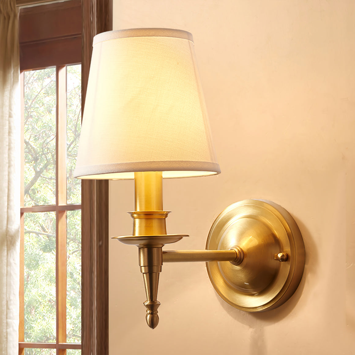 Payson Wall Lamp - Classic Brass & Fabric Sconce | Stepped Backplate Luxury Lighting