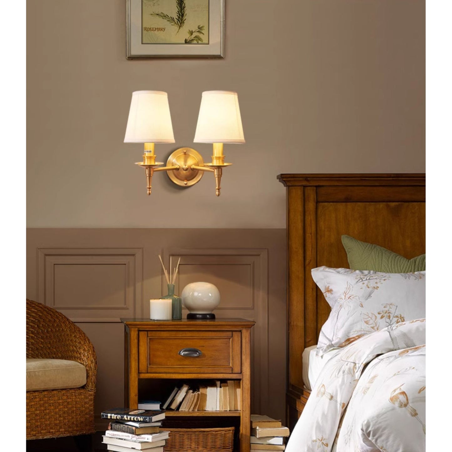 Payson Wall Lamp - Classic Brass & Fabric Sconce | Stepped Backplate Luxury Lighting