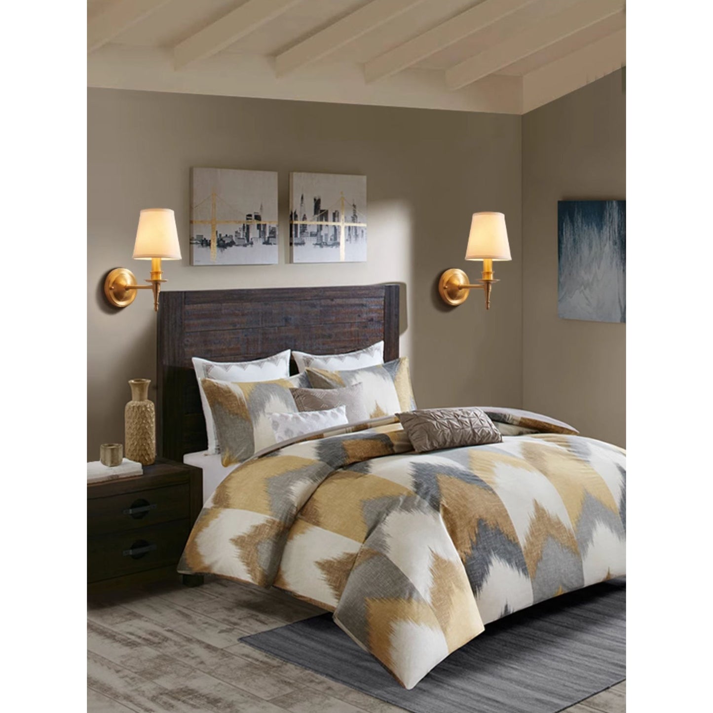 Payson Wall Lamp - Classic Brass & Fabric Sconce | Stepped Backplate Luxury Lighting