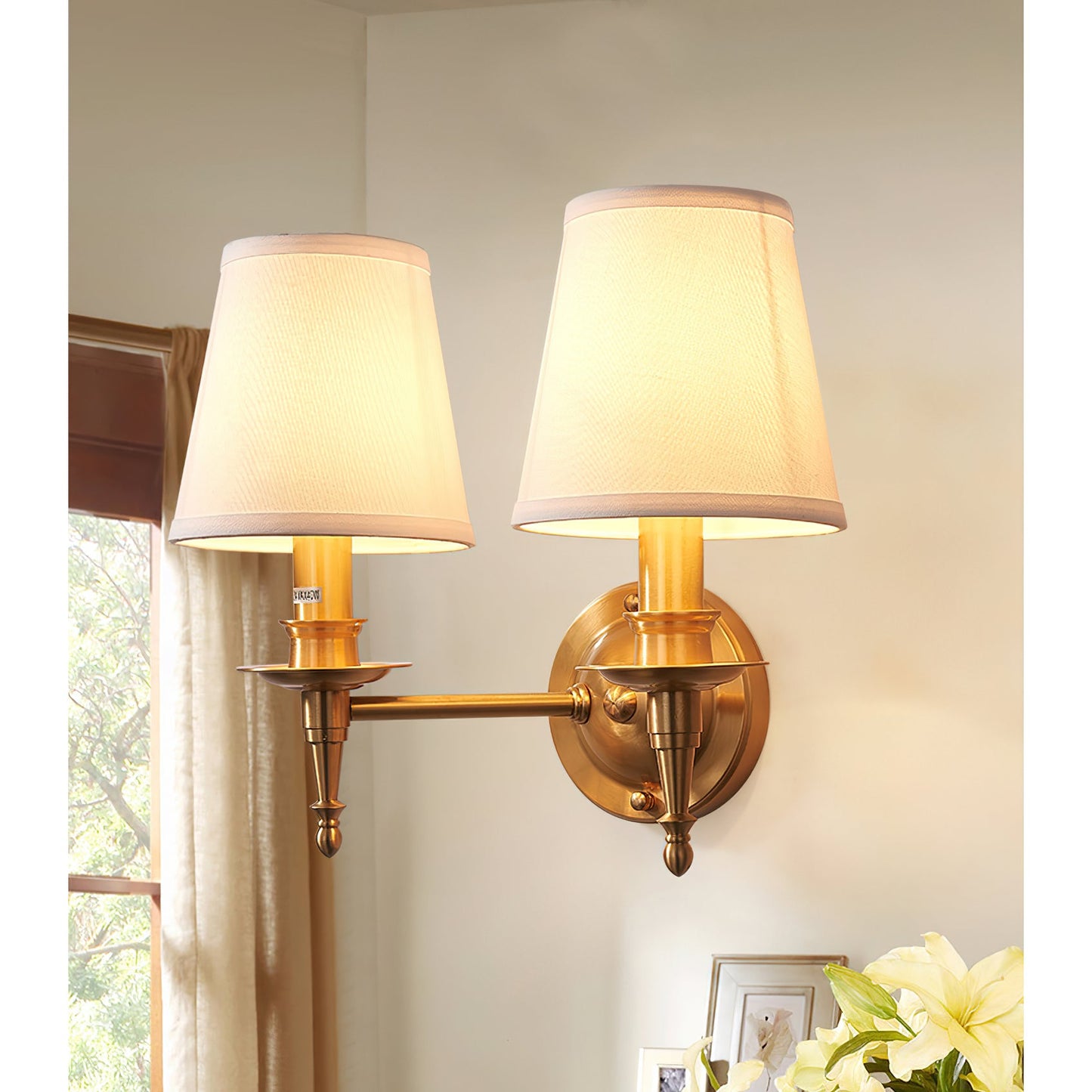 Payson Wall Lamp - Classic Brass & Fabric Sconce | Stepped Backplate Luxury Lighting