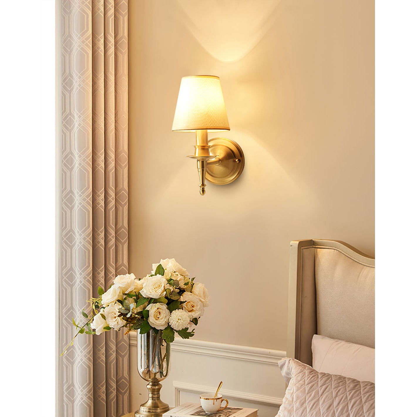 Payson Wall Lamp - Classic Brass & Fabric Sconce | Stepped Backplate Luxury Lighting