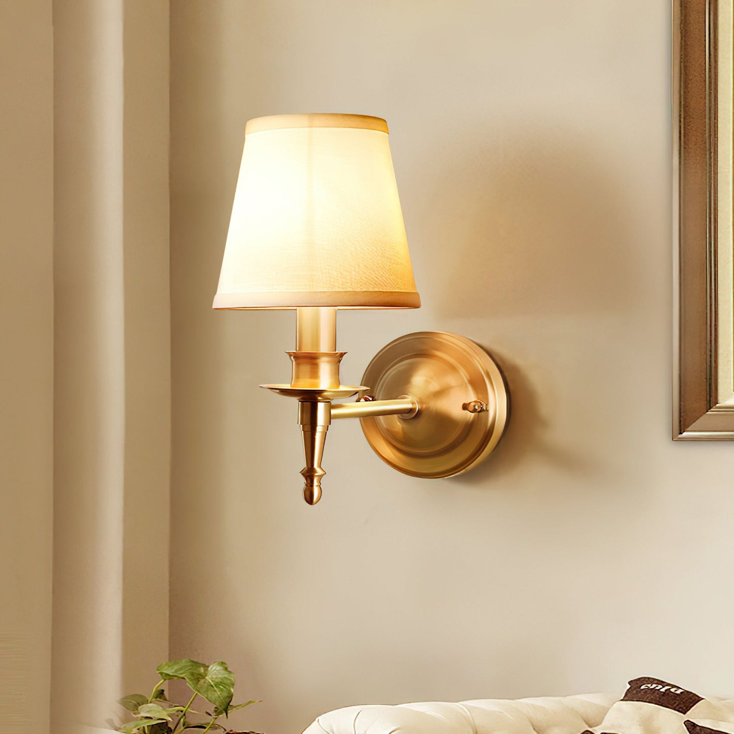 Payson Wall Lamp - Classic Brass & Fabric Sconce | Stepped Backplate Luxury Lighting