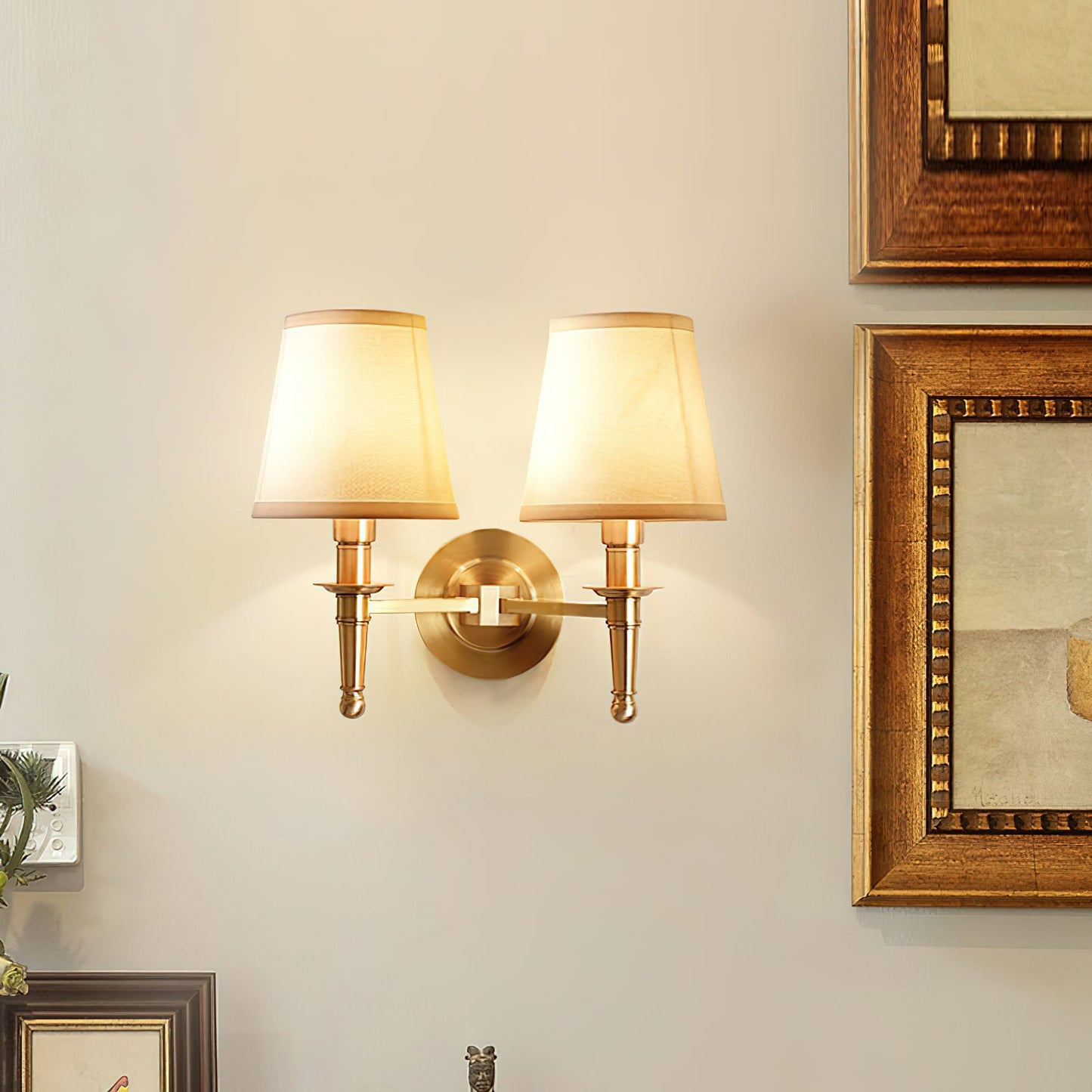 Payson Wall Lamp - Classic Brass & Fabric Sconce | Stepped Backplate Luxury Lighting