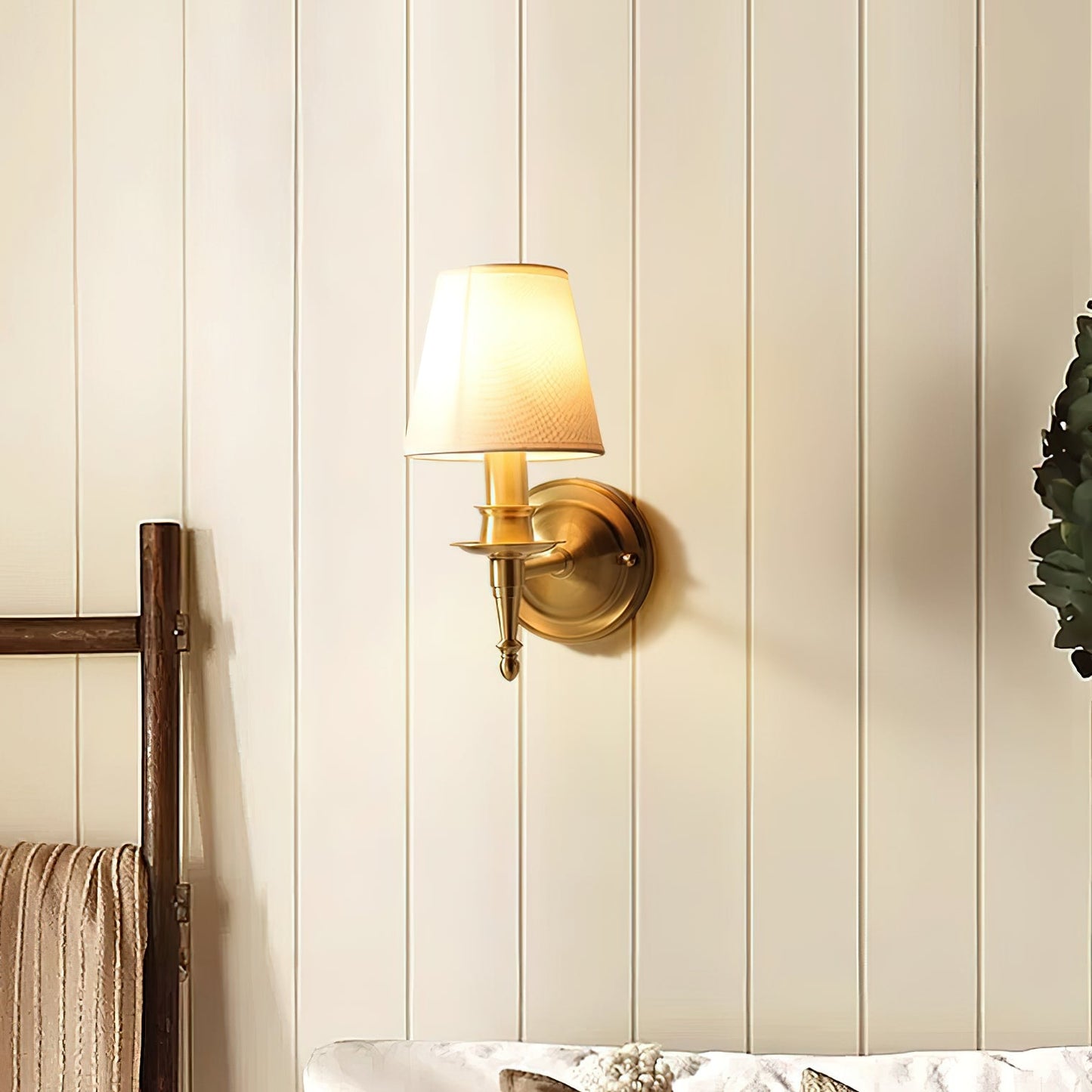 Payson Wall Lamp - Classic Brass & Fabric Sconce | Stepped Backplate Luxury Lighting