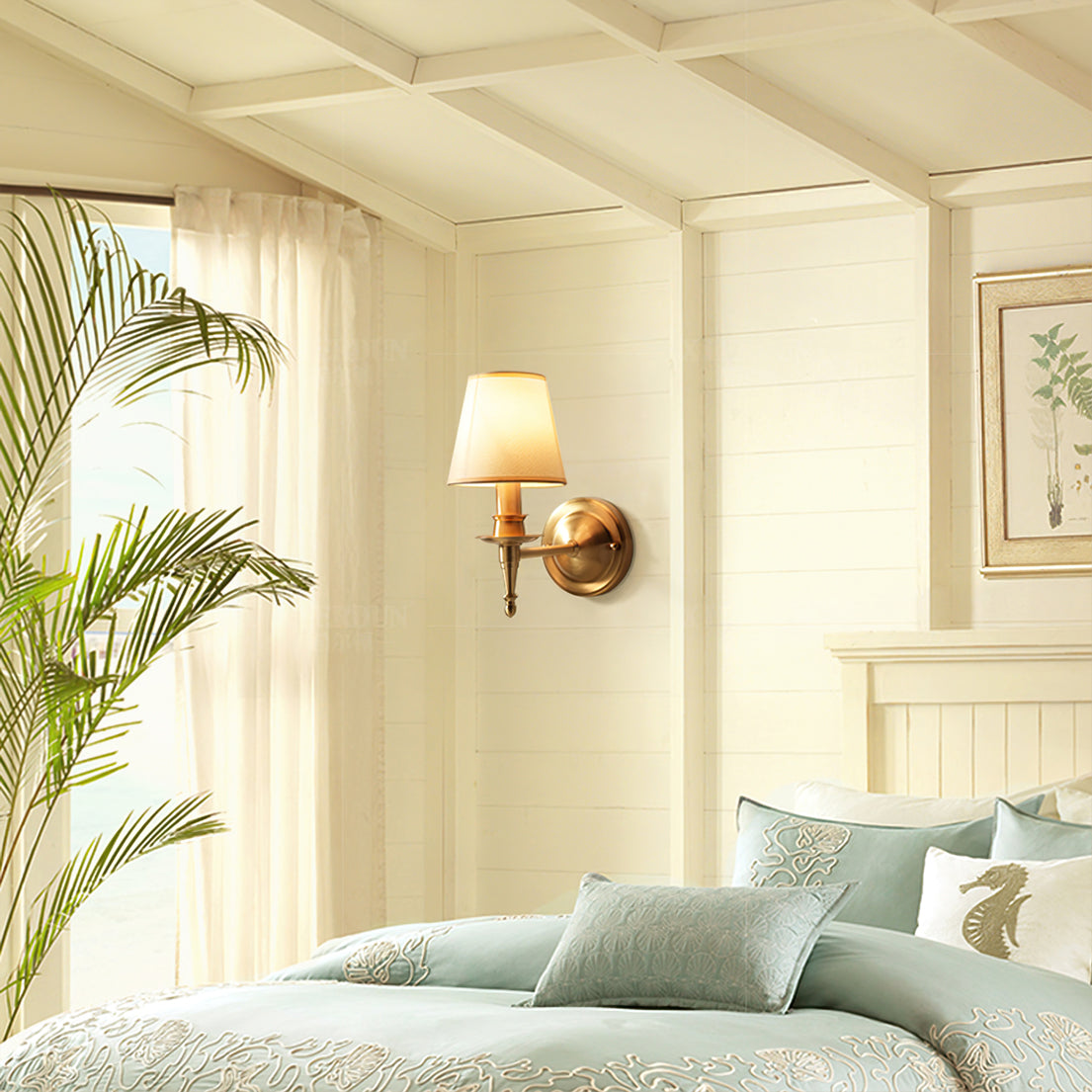 Payson Wall Lamp - Classic Brass & Fabric Sconce | Stepped Backplate Luxury Lighting