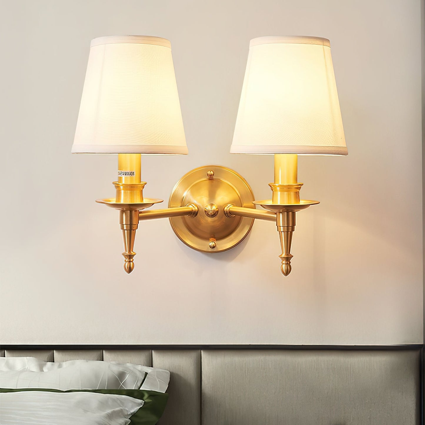 Payson Wall Lamp - Classic Brass & Fabric Sconce | Stepped Backplate Luxury Lighting