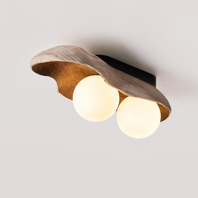 Pea Ceiling Lamp - Low-Profile Solid Wood & Glass Globe Flush Mount