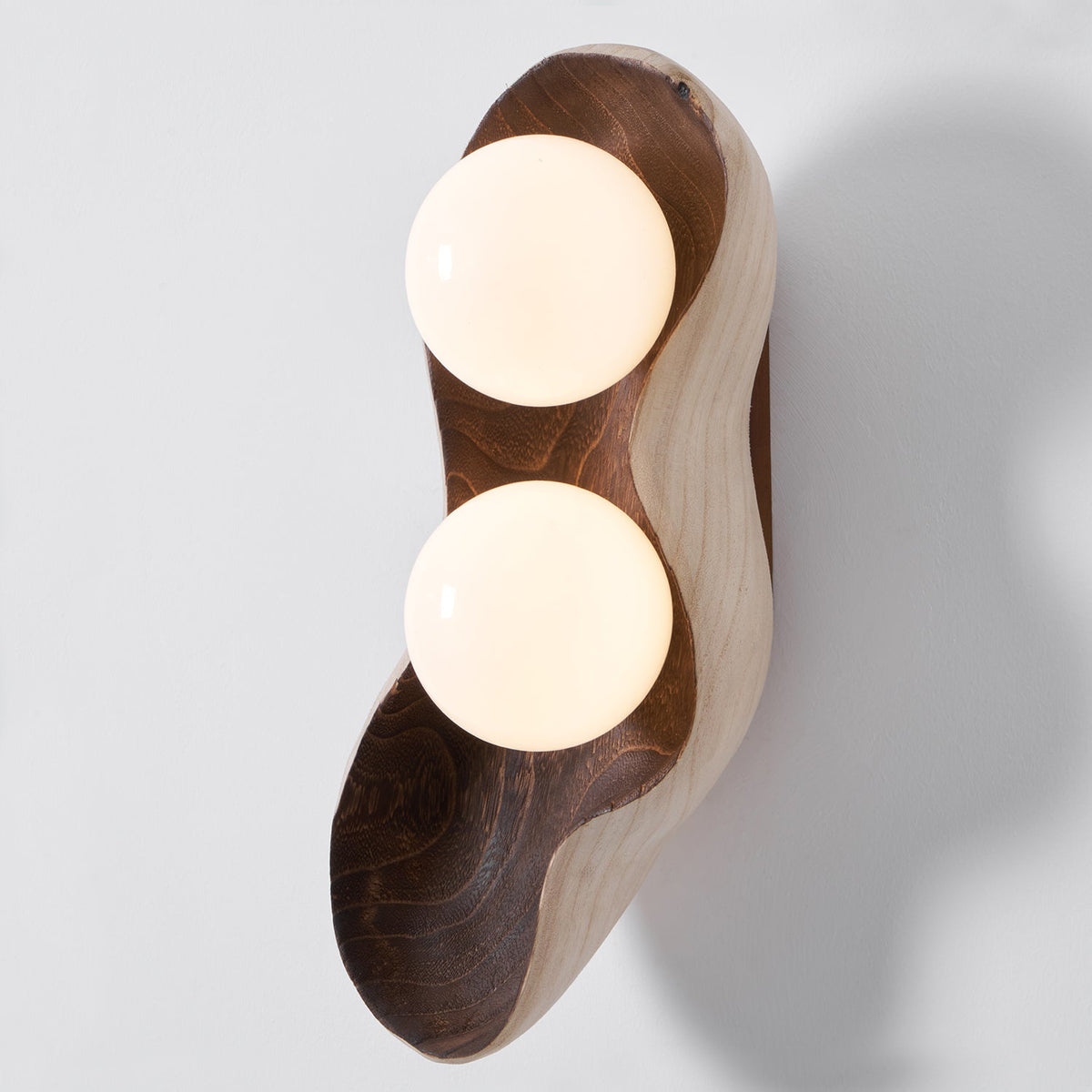 Pea Wall Lamp - Sculpted Natural Wood & Frosted Glass Globe Sconce
