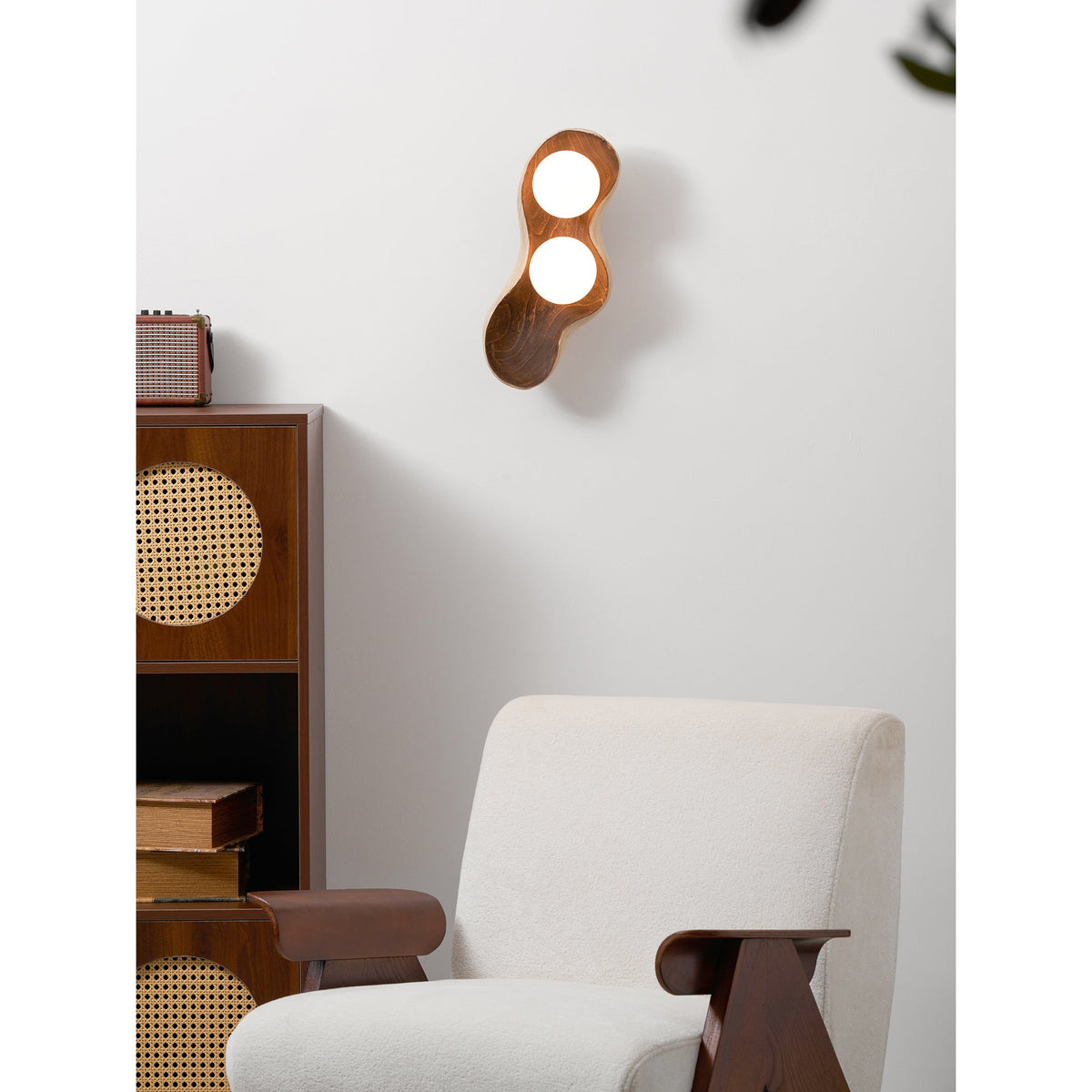 Pea Wall Lamp - Sculpted Natural Wood & Frosted Glass Globe Sconce