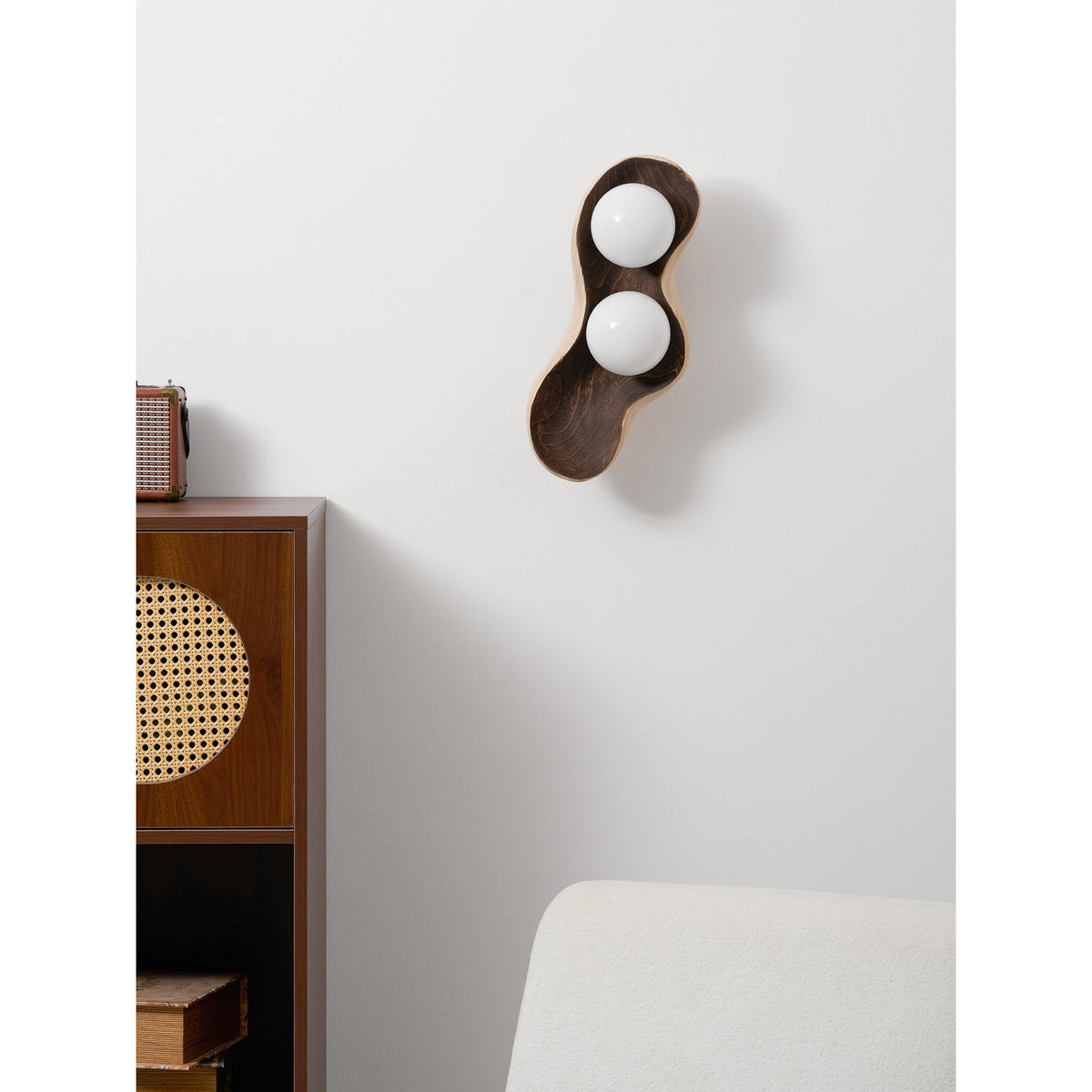 Pea Wall Lamp - Sculpted Natural Wood & Frosted Glass Globe Sconce