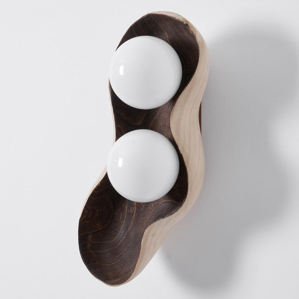 Pea Wall Lamp - Sculpted Natural Wood & Frosted Glass Globe Sconce