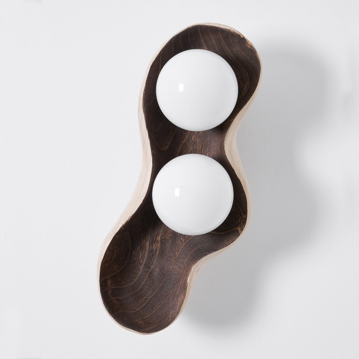 Pea Wall Lamp - Sculpted Natural Wood & Frosted Glass Globe Sconce