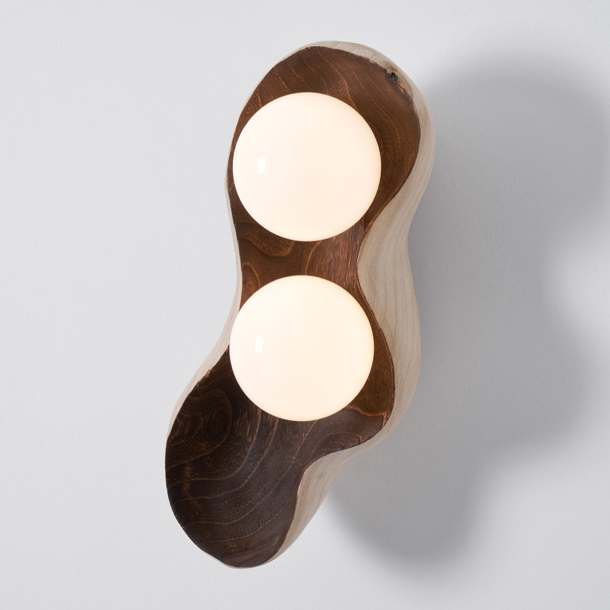 Pea Wall Lamp - Sculpted Natural Wood & Frosted Glass Globe Sconce