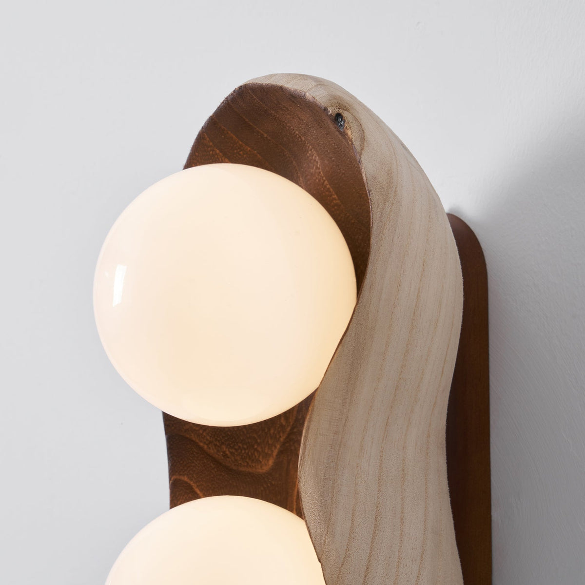 Pea Wall Lamp - Sculpted Natural Wood & Frosted Glass Globe Sconce