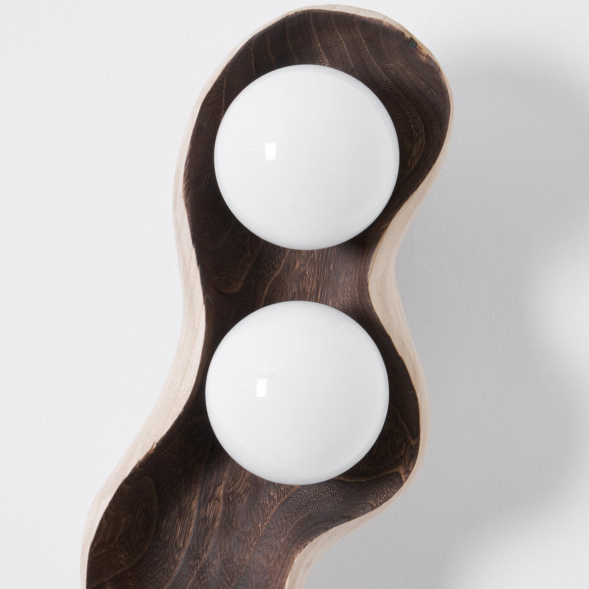 Pea Wall Lamp - Sculpted Natural Wood & Frosted Glass Globe Sconce