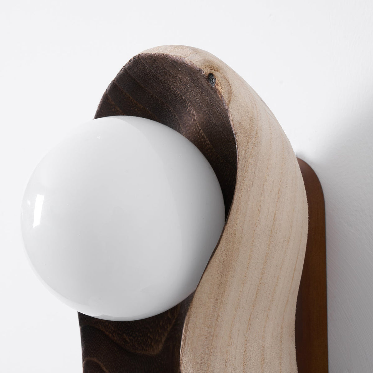 Pea Wall Lamp - Sculpted Natural Wood & Frosted Glass Globe Sconce