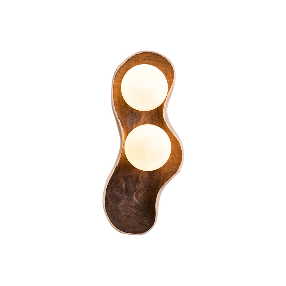 Pea Wall Lamp - Sculpted Natural Wood & Frosted Glass Globe Sconce