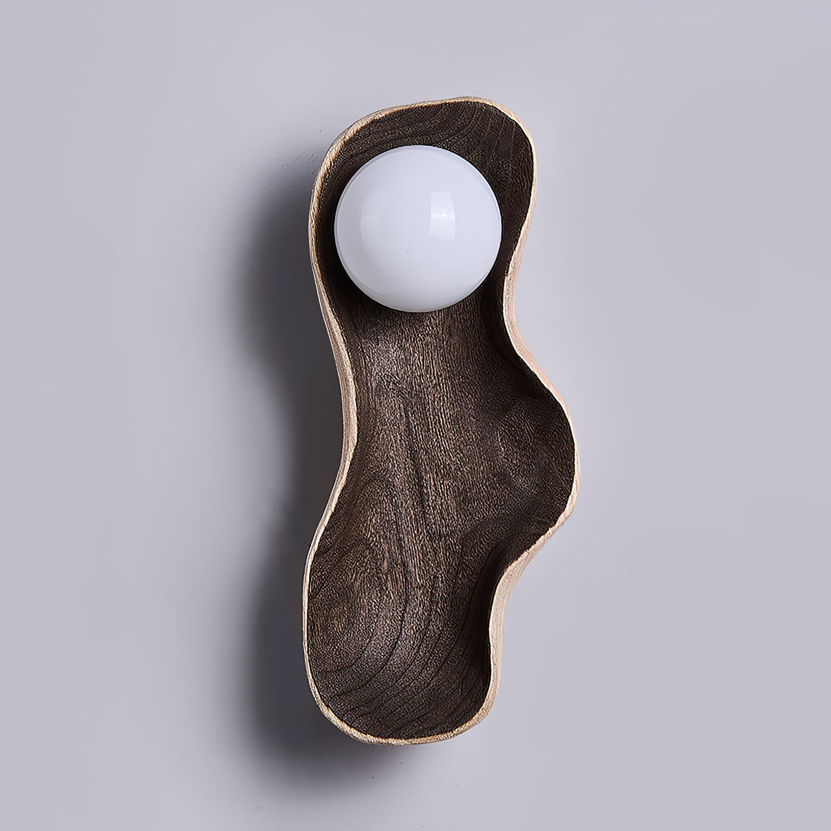 Pea Wall Lamp - Sculpted Natural Wood & Frosted Glass Globe Sconce