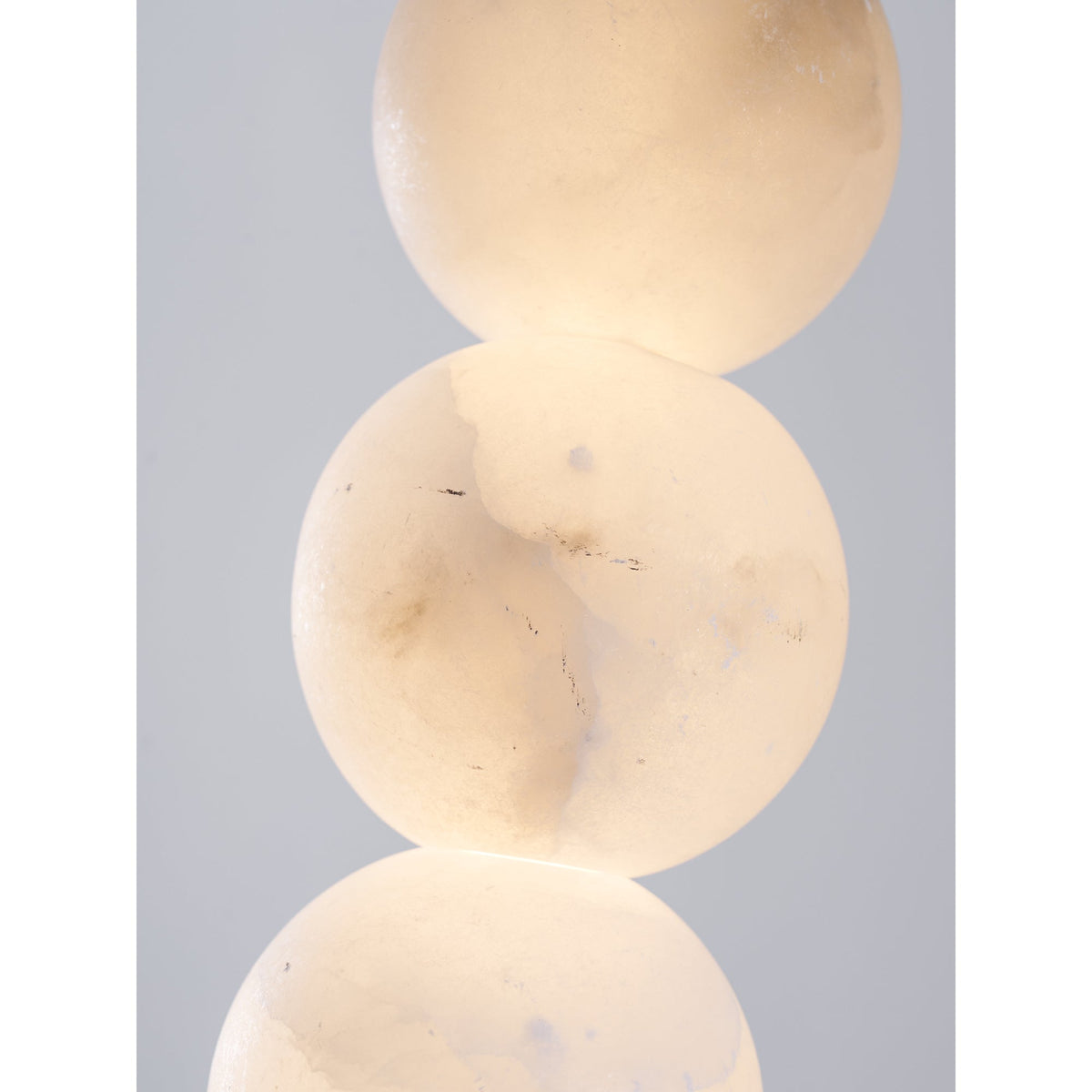 Pearl Alabaster Pendant Light - Vertical Stacked Stone Orbs & Brass Frame