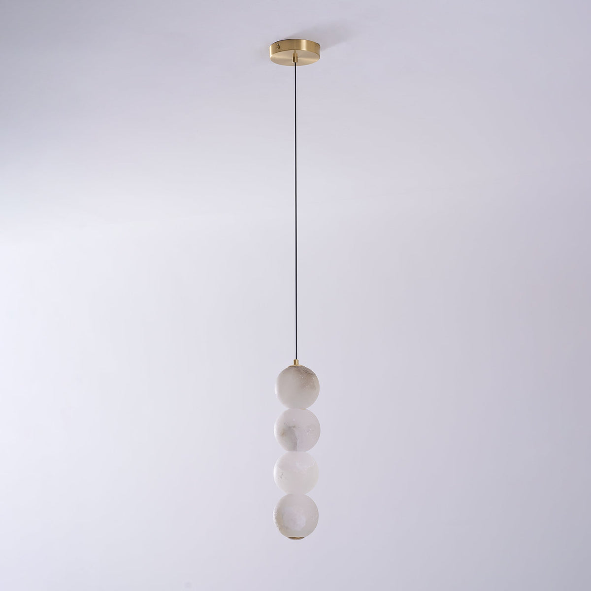 Pearl Alabaster Pendant Light - Vertical Stacked Stone Orbs & Brass Frame